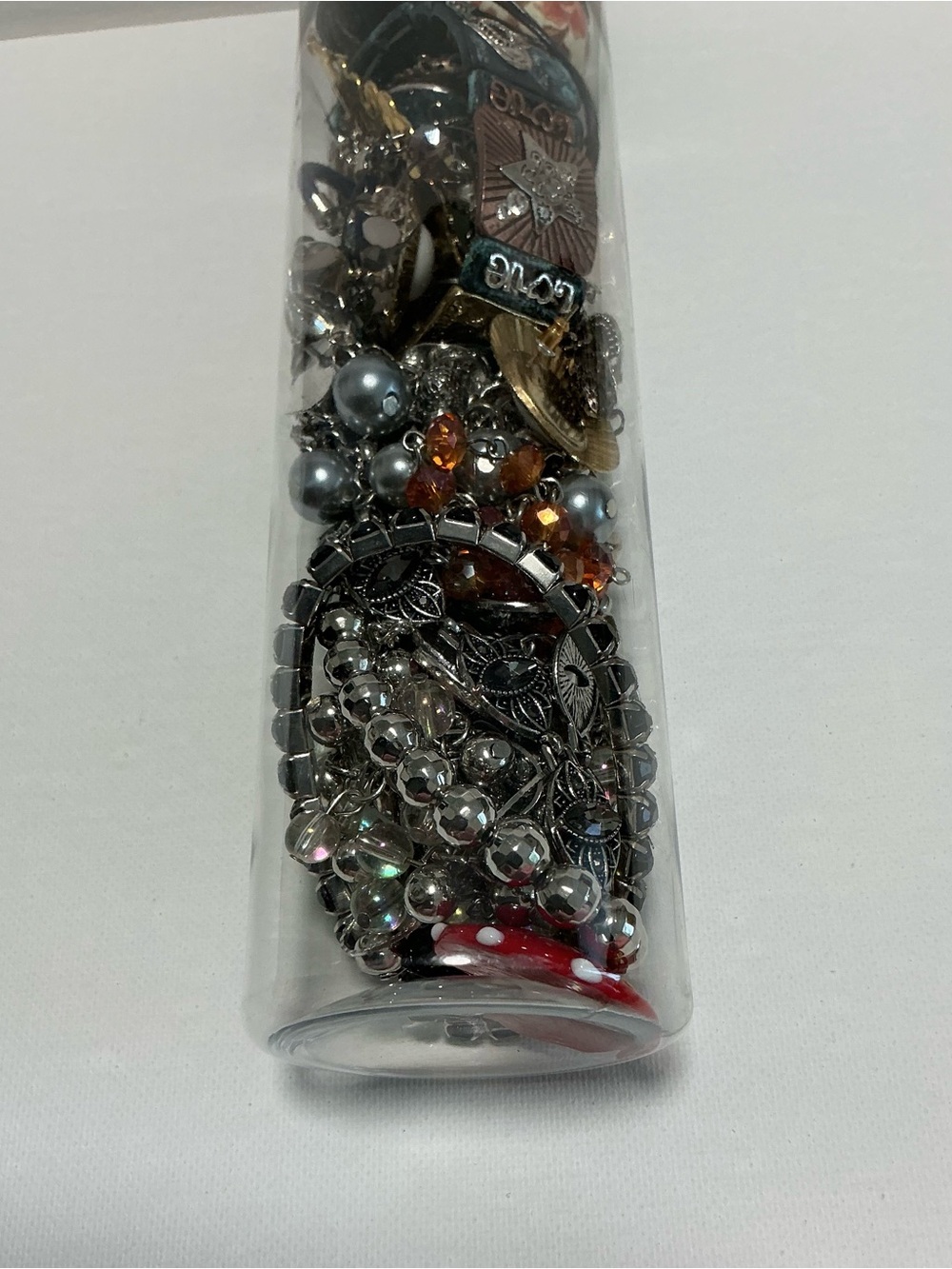 Clear Jewelry Tube Filled with 25 Mixed Costume Jewelry Multicolor Items. - Picture 11 of 15